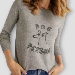 Boden Estella Embroidered Dog Person Sweater Gray Wool Cashmere